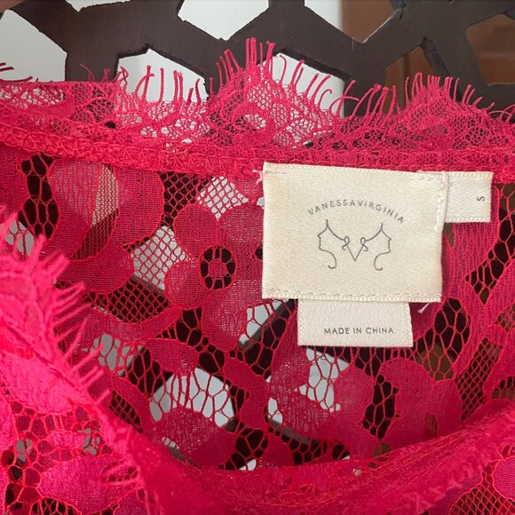 Anthropologie/Vanessa Virginia pink/red lace top - Picture 3 of 6